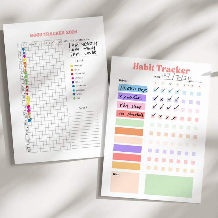 Mood Trackers Bundle - Printable US Letter - A5 - A3 - A4 Journal Pages - Value Pack- Set of 14