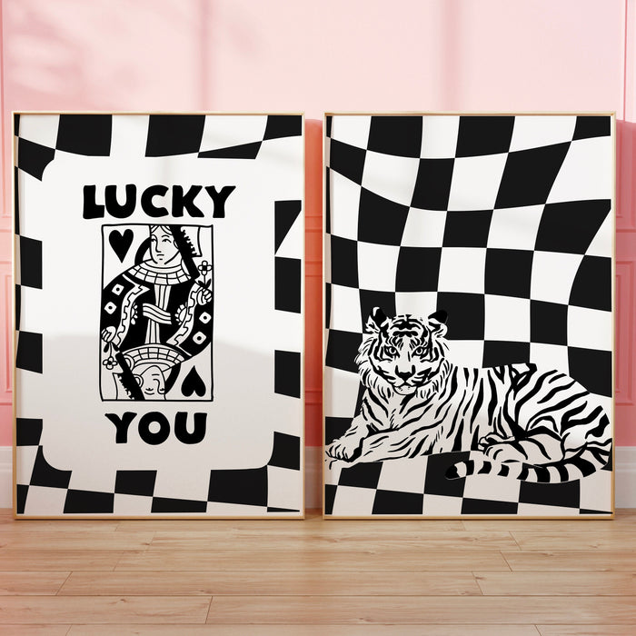 Trendy Retro Wall Art Set of 3,Retro Trendy Aesthetic Print,Lucky You Poster,Pink Print,Trendy Wall Art,Funny Art, Minimalist, Digital Art