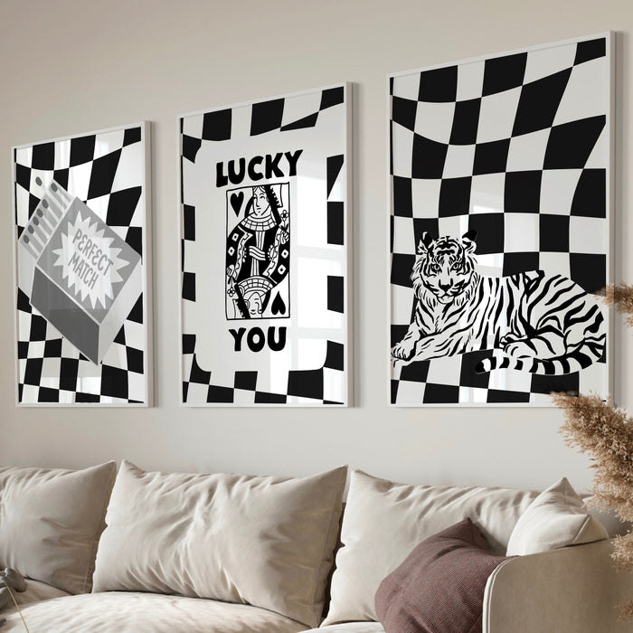 Trendy Retro Wall Art Set of 3,Retro Trendy Aesthetic Print,Lucky You Poster,Pink Print,Trendy Wall Art,Funny Art, Minimalist, Digital Art