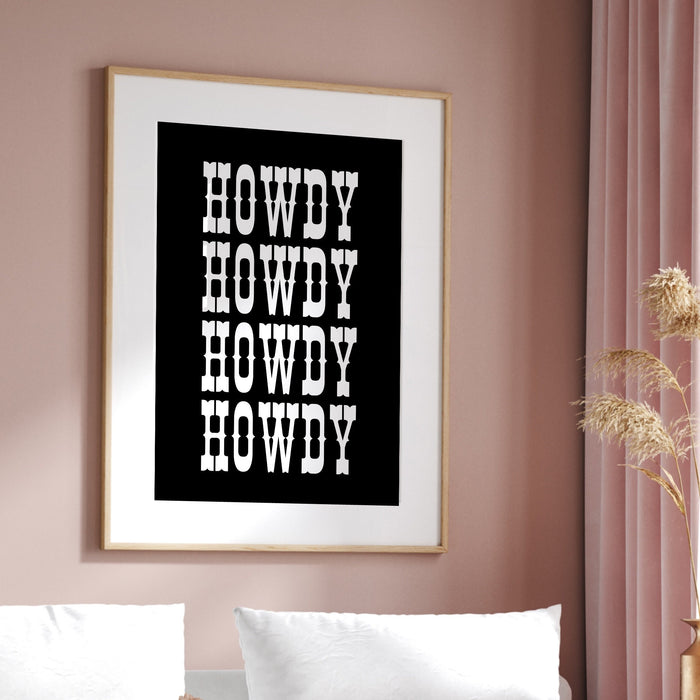 Retro Howdy Poster Vintage Western Wall Art Typography Print Southern Home Decor Wild West Print Black Howdy Art Digital Download 1 Print