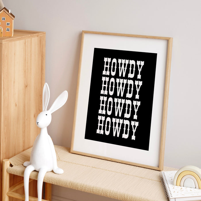 Retro Howdy Poster Vintage Western Wall Art Typography Print Southern Home Decor Wild West Print Black Howdy Art Digital Download 1 Print