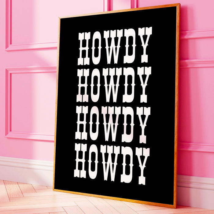 Retro Howdy Poster Vintage Western Wall Art Typography Print Southern Home Decor Wild West Print Black Howdy Art Digital Download 1 Print