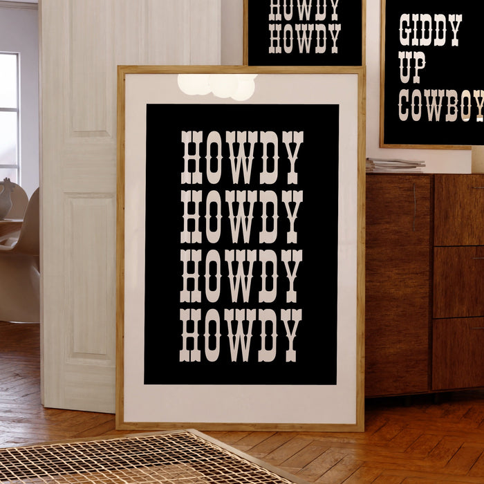 Retro Howdy Poster Vintage Western Wall Art Typography Print Southern Home Decor Wild West Print Black Howdy Art Digital Download 1 Print