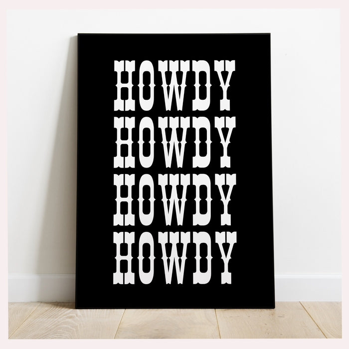 Retro Howdy Poster Vintage Western Wall Art Typography Print Southern Home Decor Wild West Print Black Howdy Art Digital Download 1 Print