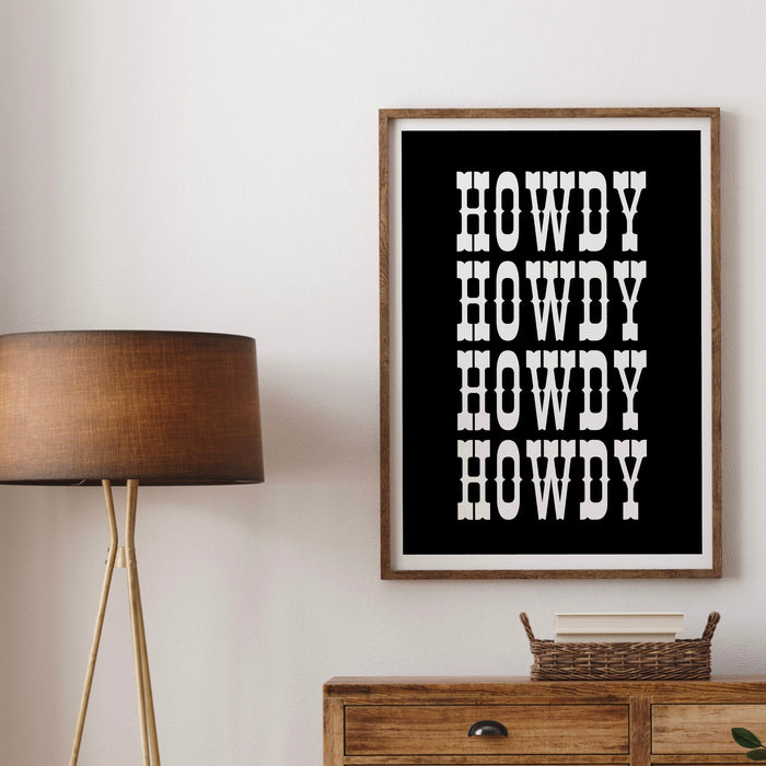 Retro Howdy Poster Vintage Western Wall Art Typography Print Southern Home Decor Wild West Print Black Howdy Art Digital Download 1 Print
