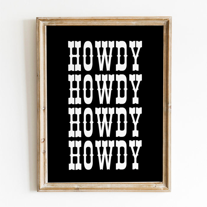 Retro Howdy Poster Vintage Western Wall Art Typography Print Southern Home Decor Wild West Print Black Howdy Art Digital Download 1 Print