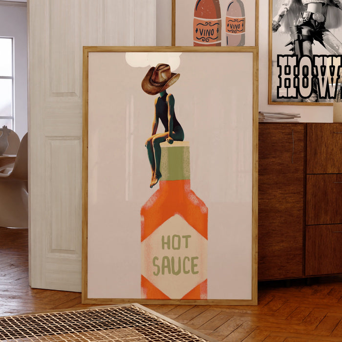 Hot Sauce Cowgirl Poster Trendy 70s Print, Retro Wall Art, Kitchen Decor Retro, Digital Artwork, Dorm Room ArtT