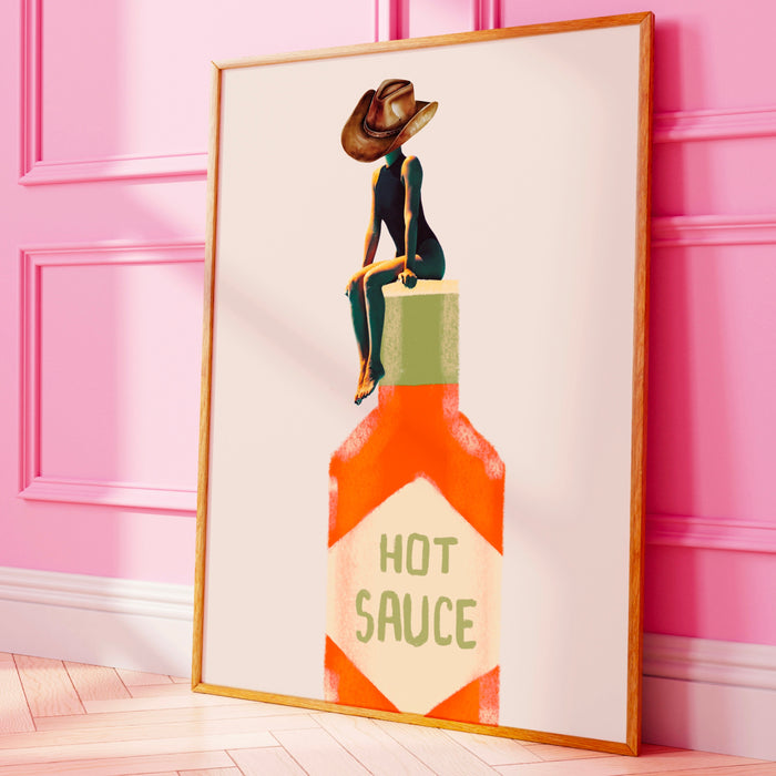 Hot Sauce Cowgirl Poster Trendy 70s Print, Retro Wall Art, Kitchen Decor Retro, Digital Artwork, Dorm Room ArtT