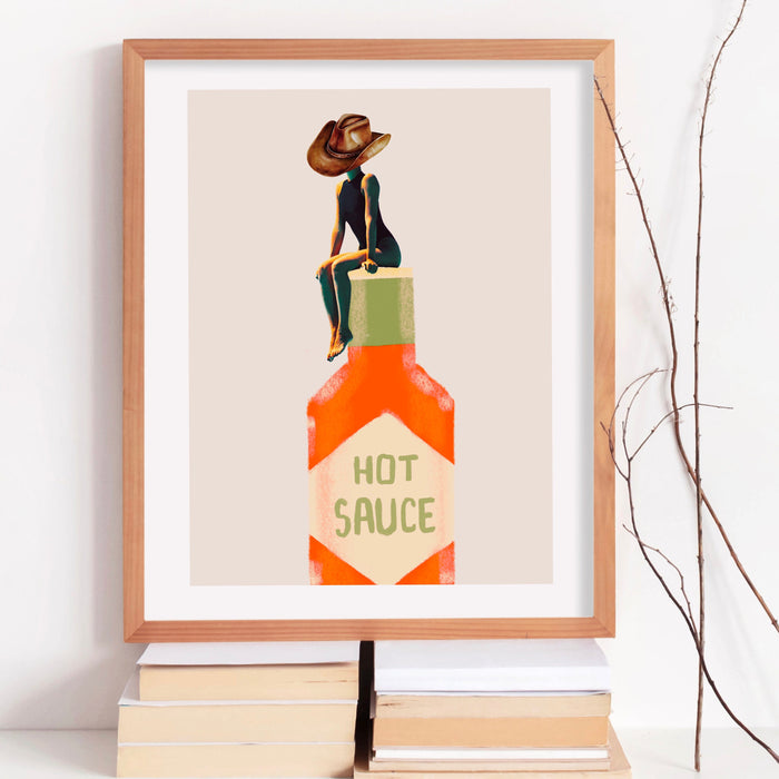 Hot Sauce Cowgirl Poster Trendy 70s Print, Retro Wall Art, Kitchen Decor Retro, Digital Artwork, Dorm Room ArtT