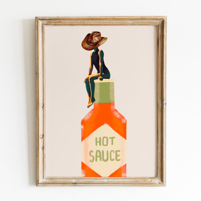 Hot Sauce Cowgirl Poster Trendy 70s Print, Retro Wall Art, Kitchen Decor Retro, Digital Artwork, Dorm Room ArtT