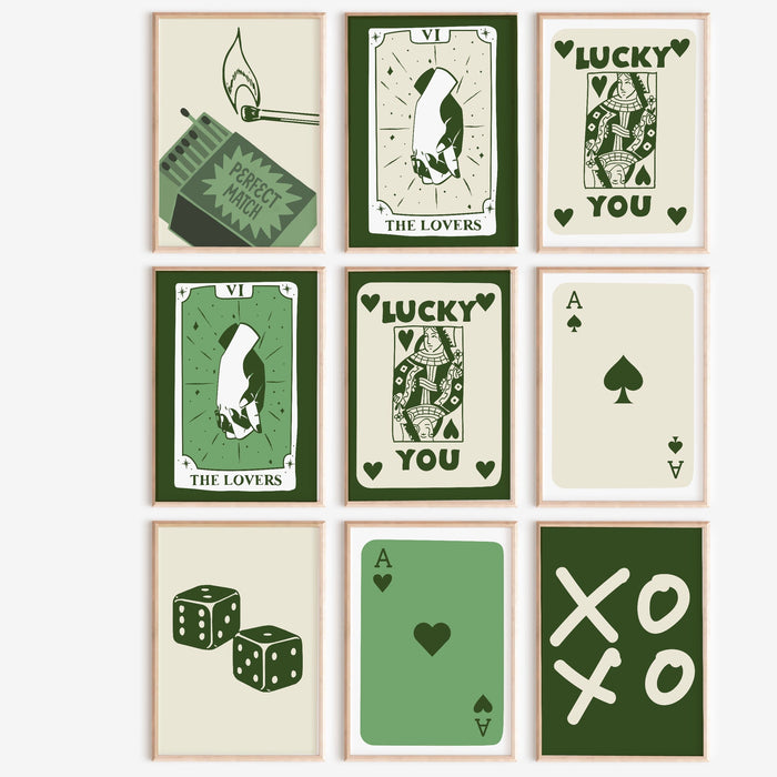 Trendy Retro Wall Art Set of 16 Retro Trendy Aesthetic Prints Lucky You Poster Green Print Trendy Funny Wall Art Minimalist Digital Art