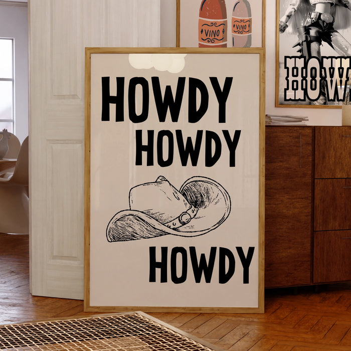 Howdy Western Art Prints Vintage Cowboy Art Wild West Art Retro Cowgirl Prints Western Gallery Wall Set Black Wall Art Digital Download