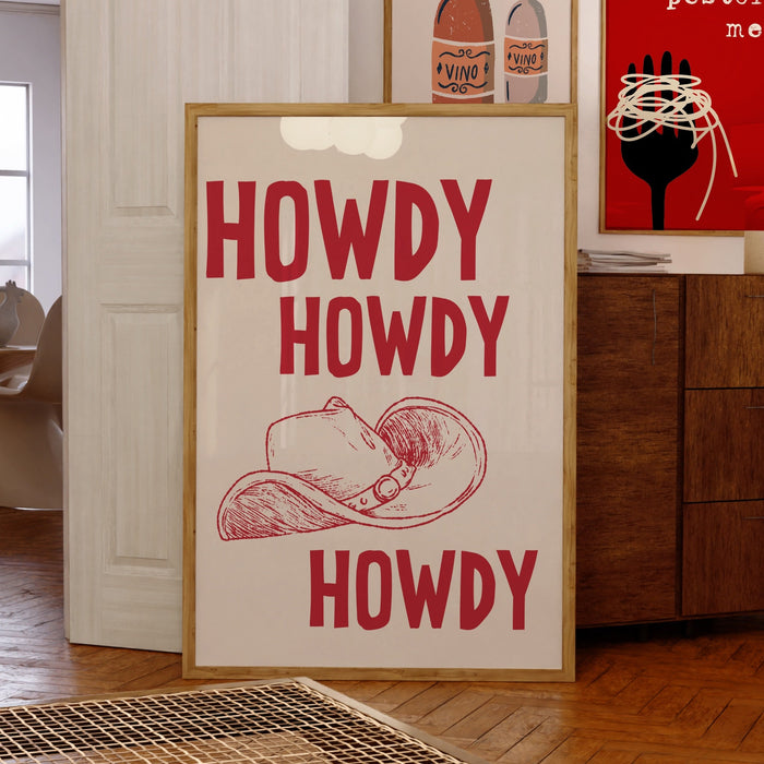 Howdy Western Art Prints Red Vintage Cowboy Art Wild West Art Retro Cowgirl Prints Western Gallery Wall Set Black Wall Art Digital Download