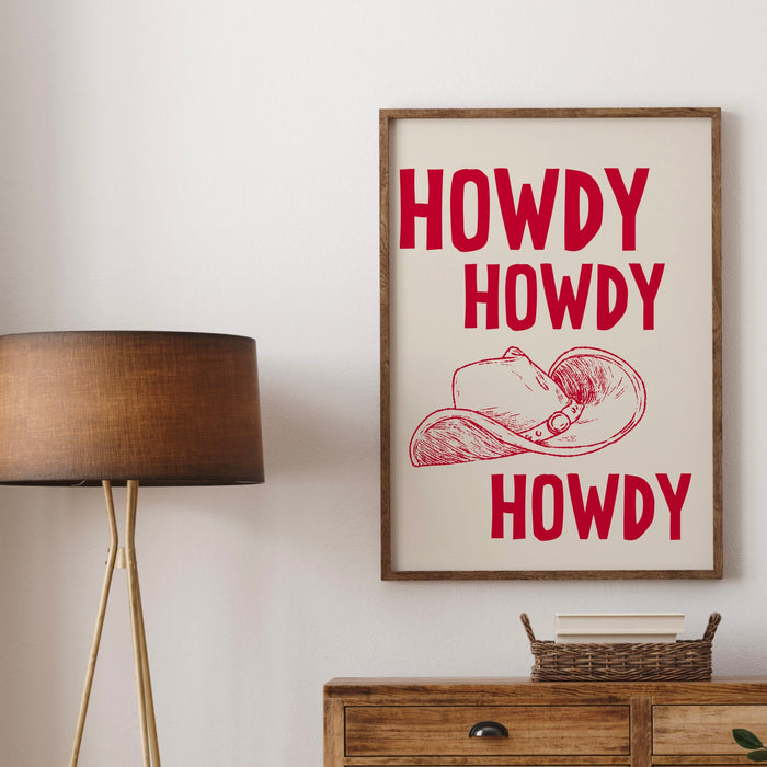 Howdy Western Art Prints Red Vintage Cowboy Art Wild West Art Retro Cowgirl Prints Western Gallery Wall Set Black Wall Art Digital Download