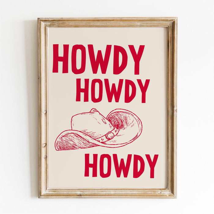 Howdy Western Art Prints Red Vintage Cowboy Art Wild West Art Retro Cowgirl Prints Western Gallery Wall Set Black Wall Art Digital Download
