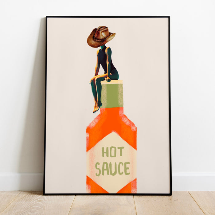 Hot Sauce Cowgirl Poster Trendy 70s Print, Retro Wall Art, Kitchen Decor Retro, Digital Artwork, Dorm Room ArtT
