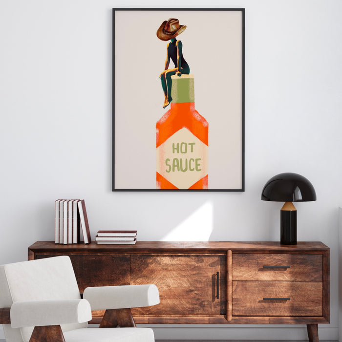 Hot Sauce Cowgirl Poster Trendy 70s Print, Retro Wall Art, Kitchen Decor Retro, Digital Artwork, Dorm Room ArtT