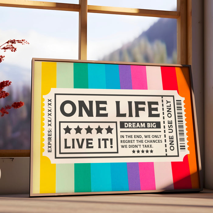 One Life Live It, maximalist  modern rainbow positivity poster inspirational trendy typography print abstract decor digital download 1 print