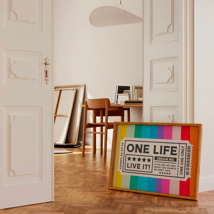 One Life Live It, maximalist  modern rainbow positivity poster inspirational trendy typography print abstract decor digital download 1 print