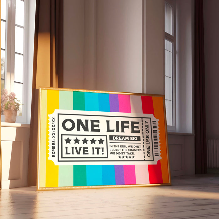 One Life Live It, maximalist  modern rainbow positivity poster inspirational trendy typography print abstract decor digital download 1 print