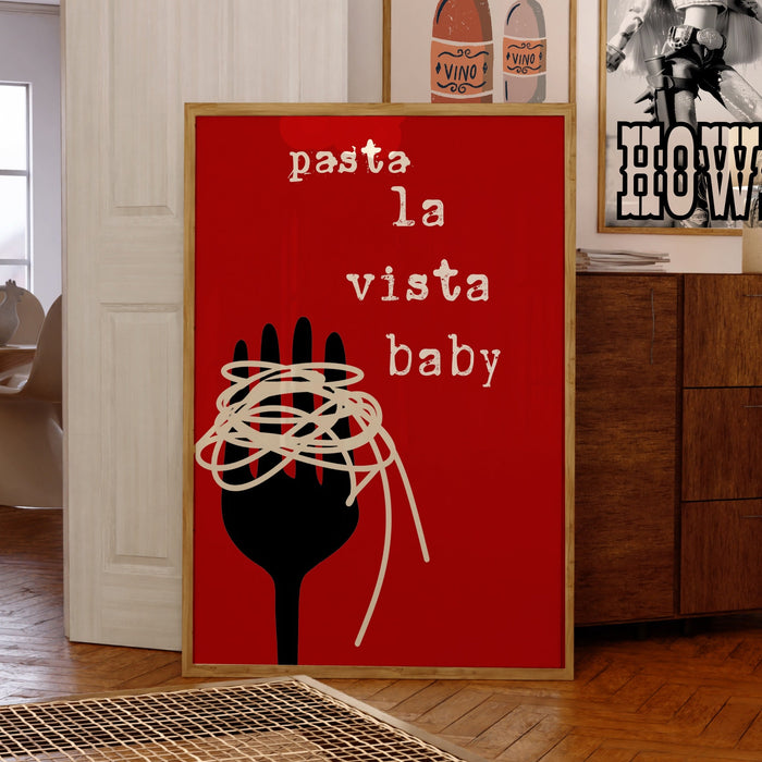 Pasta La Vista Baby, Spaghetti Wall Poster, Pasta Print, Modern Kitchen Decor, Retro Poster, Maximalist Kitchen Art, Trendy Digital Download