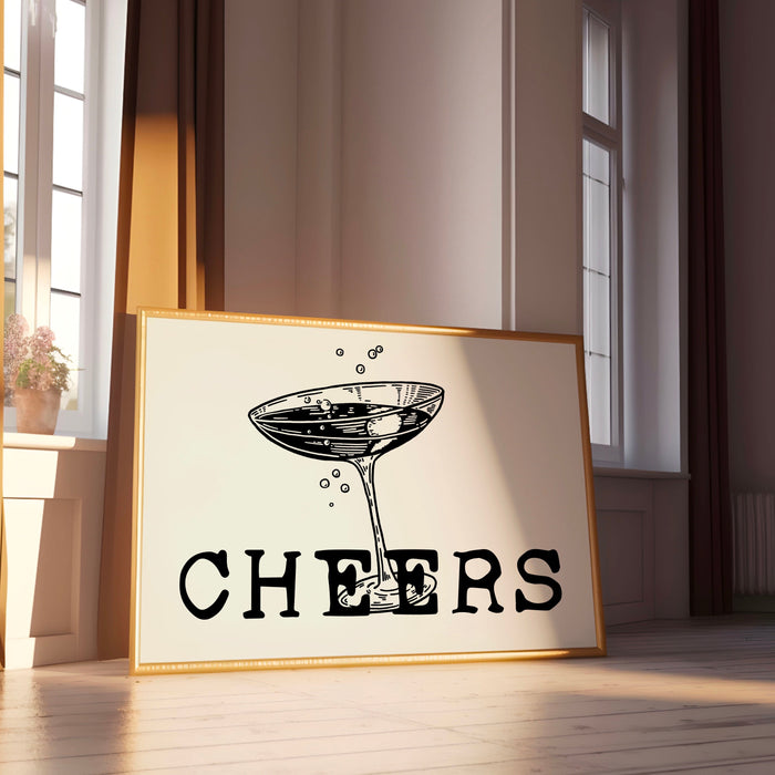 Martini glass cheers print trendy vintage retro wall art bar cart drinks accessories black and beige printable digital download 1 print