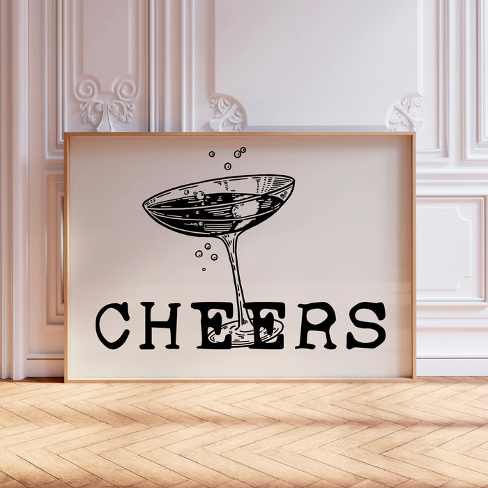 Martini glass cheers print trendy vintage retro wall art bar cart drinks accessories black and beige printable digital download 1 print