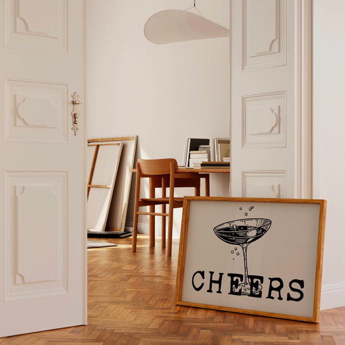Martini glass cheers print trendy vintage retro wall art bar cart drinks accessories black and beige printable digital download 1 print