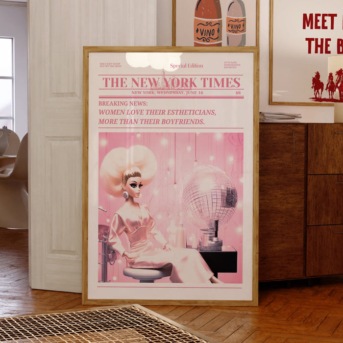 Trendy Newspaper Print, Esthetician Wall Art, Preppy Vintage Wall Decor, Funny Dorm decor, Bar Cart Wall Art Salon Decor Funny Printable set
