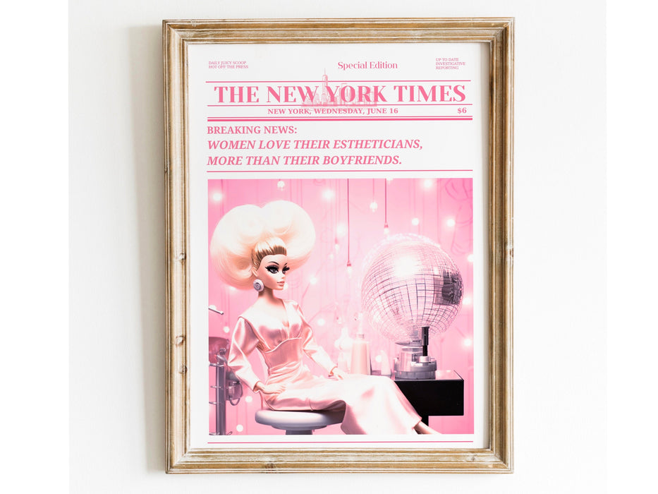 Trendy Newspaper Print, Esthetician Wall Art, Preppy Vintage Wall Decor, Funny Dorm decor, Bar Cart Wall Art Salon Decor Funny Printable set