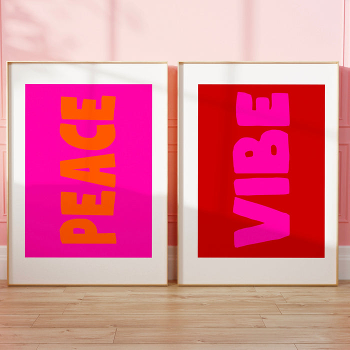 Peace Love Pink Orange Poster, Funky 70s Pink Wall Art, Digital Artwork,Printable, Girly Dorm Room Art Trendy Retro Digital Download