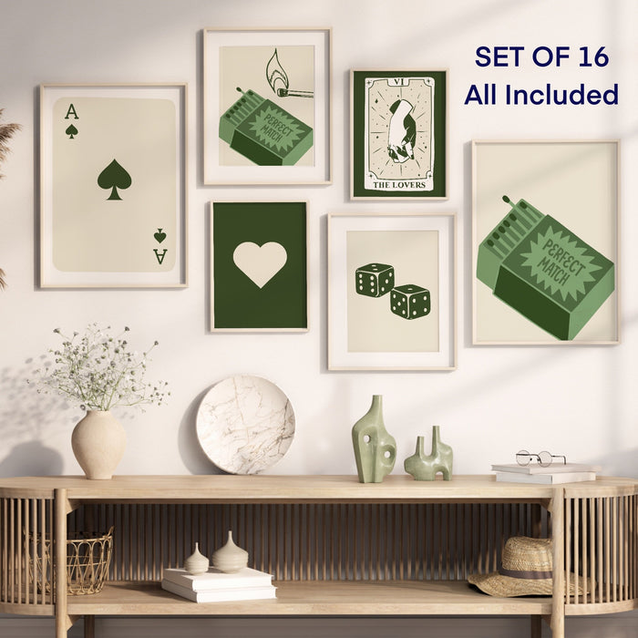 Trendy Retro Wall Art Set of 16 Retro Trendy Aesthetic Prints Lucky You Poster Green Print Trendy Funny Wall Art Minimalist Digital Art
