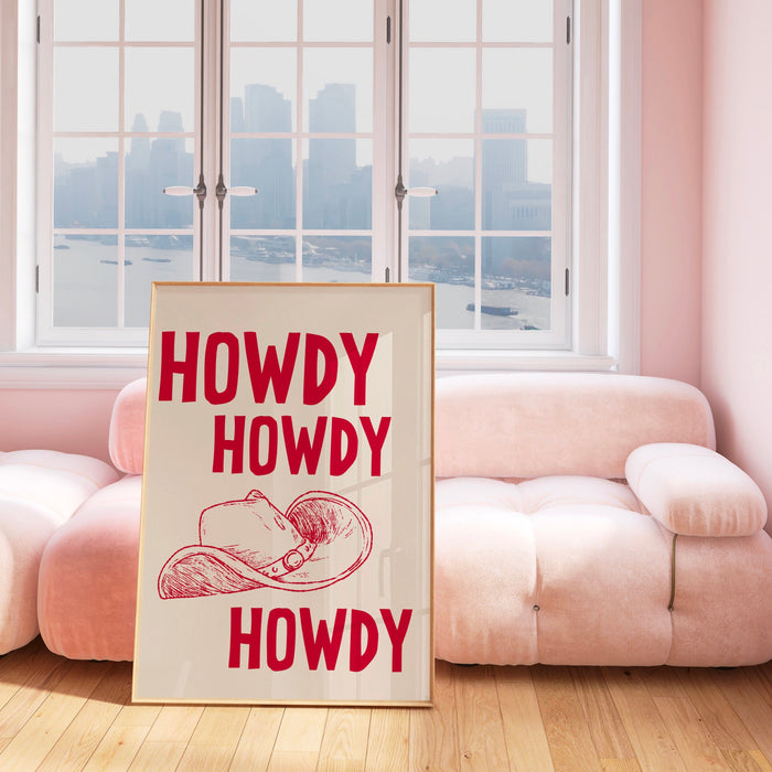 Howdy Western Art Prints Red Vintage Cowboy Art Wild West Art Retro Cowgirl Prints Western Gallery Wall Set Black Wall Art Digital Download