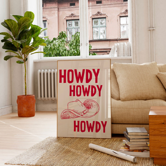 Howdy Western Art Prints Red Vintage Cowboy Art Wild West Art Retro Cowgirl Prints Western Gallery Wall Set Black Wall Art Digital Download