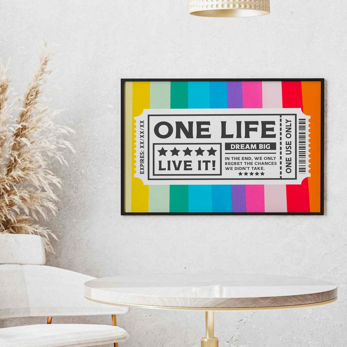 One Life Live It, maximalist  modern rainbow positivity poster inspirational trendy typography print abstract decor digital download 1 print