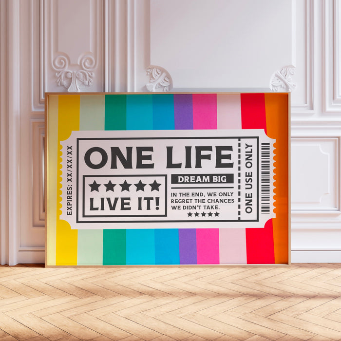 One Life Live It, maximalist  modern rainbow positivity poster inspirational trendy typography print abstract decor digital download 1 print