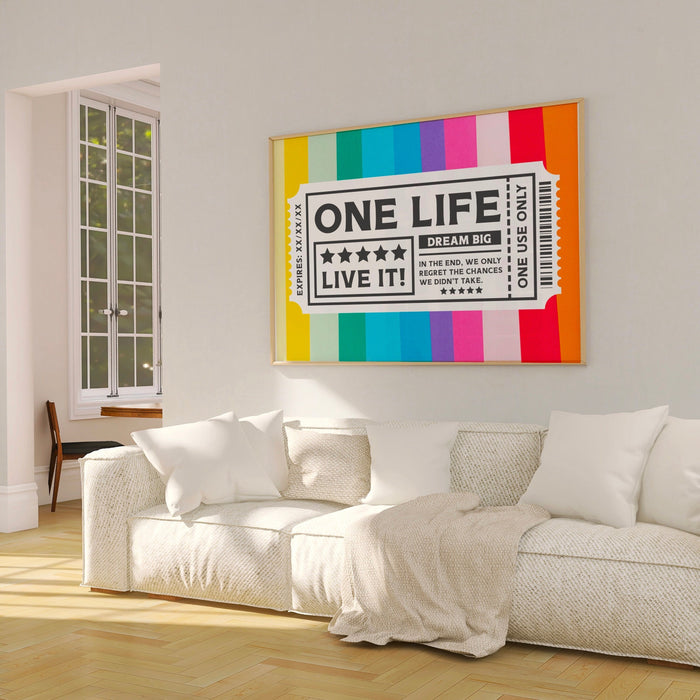 One Life Live It, maximalist  modern rainbow positivity poster inspirational trendy typography print abstract decor digital download 1 print