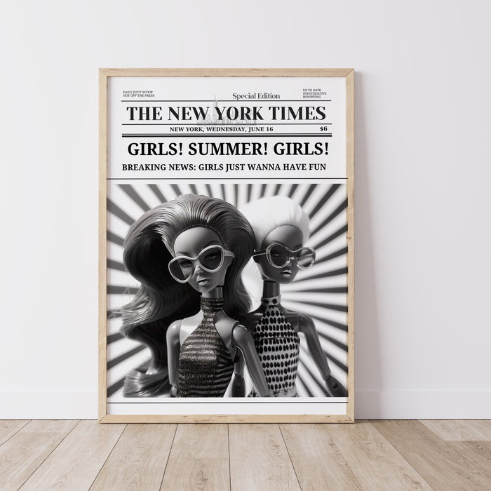 Girl Summer Trendy Newspaper Print Hairdresser Wall Art, Preppy Poster Funny Dorm Decor Bar Cart Wall Art Retro Doll Funny Digital 1 print