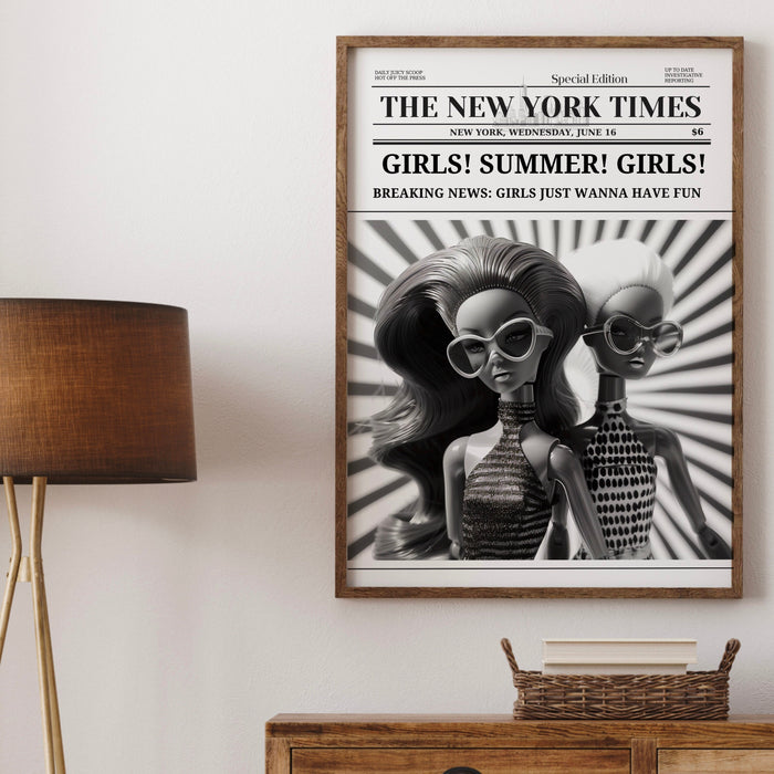 Girl Summer Trendy Newspaper Print Hairdresser Wall Art, Preppy Poster Funny Dorm Decor Bar Cart Wall Art Retro Doll Funny Digital 1 print