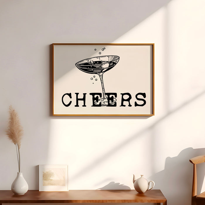 Martini glass cheers print trendy vintage retro wall art bar cart drinks accessories black and beige printable digital download 1 print