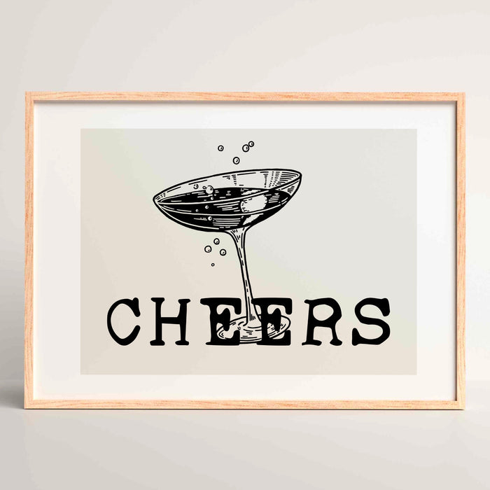 Martini glass cheers print trendy vintage retro wall art bar cart drinks accessories black and beige printable digital download 1 print