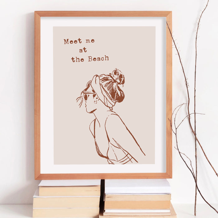 Meet Me At The Beach Print Trendy Coastal Art Beige Typography Poster Beach House Decor Ocean Wall Art Girly Print Digital Download 1 Print