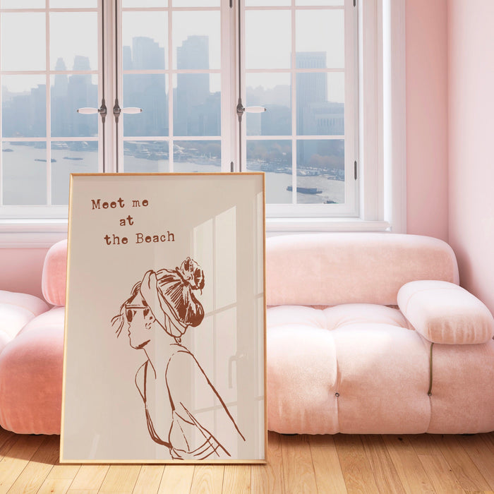 Meet Me At The Beach Print Trendy Coastal Art Beige Typography Poster Beach House Decor Ocean Wall Art Girly Print Digital Download 1 Print