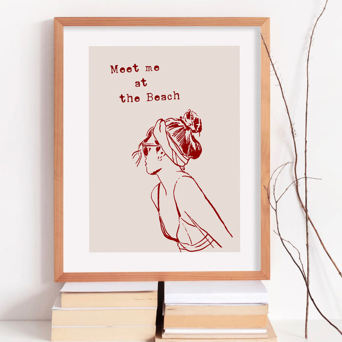 Meet Me At The Beach Print Trendy Coastal Art Red Typography Poster Beach House Decor Ocean Wall Art Girly Print Digital Download 1 Print
