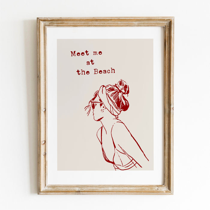 Meet Me At The Beach Print Trendy Coastal Art Red Typography Poster Beach House Decor Ocean Wall Art Girly Print Digital Download 1 Print