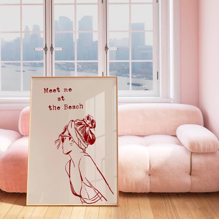 Meet Me At The Beach Print Trendy Coastal Art Red Typography Poster Beach House Decor Ocean Wall Art Girly Print Digital Download 1 Print