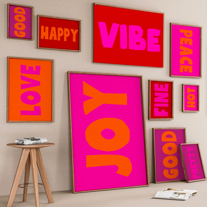 Peace Love Pink Orange Poster, Funky 70s Pink Wall Art, Digital Artwork,Printable, Girly Dorm Room Art Trendy Retro Digital Download