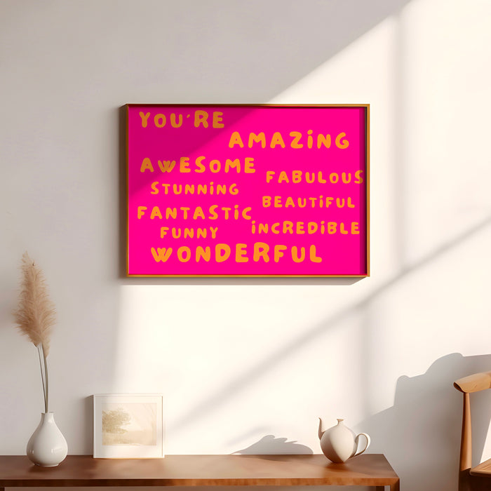 You Are Amazing Pink Orange Poster, Funky 70s Pink Wall Art, Digital Artwork,Printable, Girly Dorm Room Art Trendy Retro Digital Download
