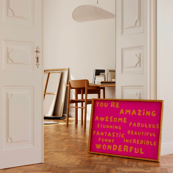 You Are Amazing Pink Orange Poster, Funky 70s Pink Wall Art, Digital Artwork,Printable, Girly Dorm Room Art Trendy Retro Digital Download