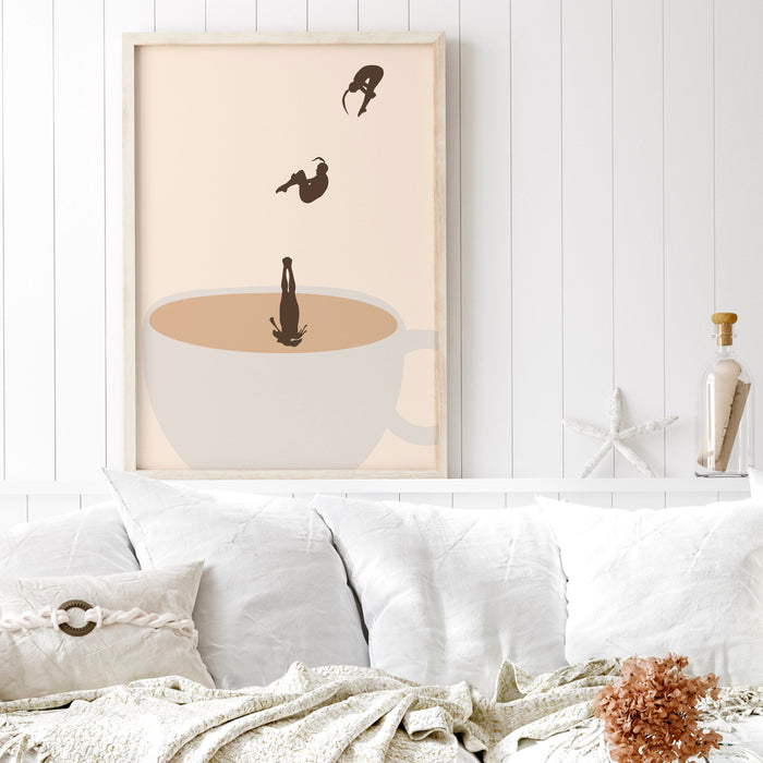 Coffee Print Neutral Wall Art Kitchen Print Modern Kitchen Deco Retro Cafe Poster Abstract Print Illustration Coffee Lover Gift Downloadable